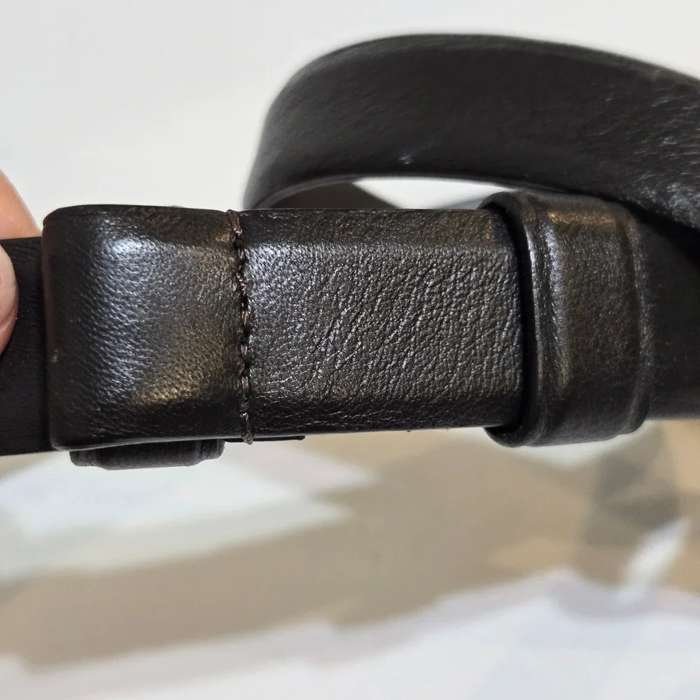 Chico's Leather Belt Women S/M Dark Brown Satin Gold Hook Adjustable 25